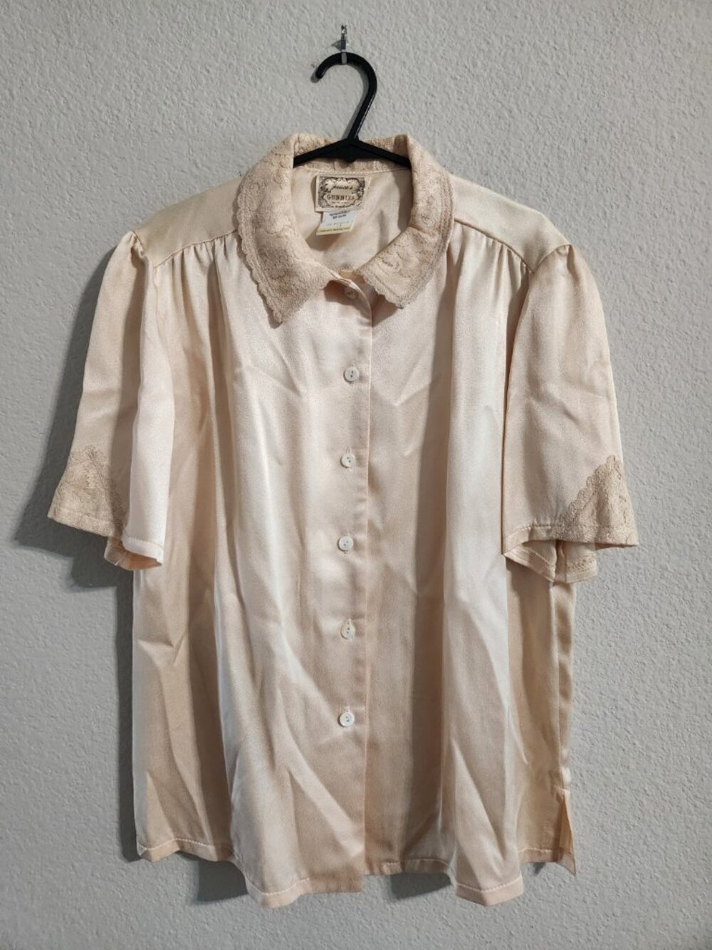 Jessica’s Gunnies VTG Satin Lace Button Up S/S Blouse Peter Pan Collar size 11